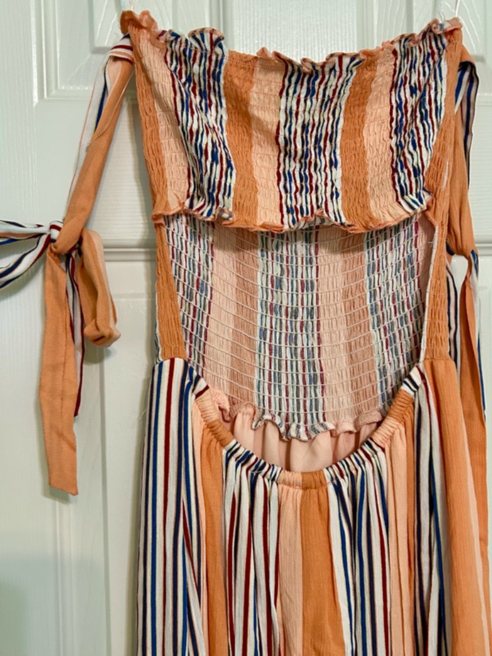 Altar'd State Orange Stripe Maxi Dress Gauzy Smocked Tie Shoulders Ruffle Small - Picture 7 of 12